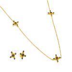 wholesale 925 sterling silver black rhodium & gold plated & champagne stud earring & 36 inch chain n