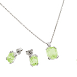 wholesale 925 sterling silver green peridot cz stud earring & necklace set