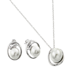 wholesale 925 sterling silver pearl winding wrap single stud earring & necklace set