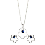 wholesale 925 sterling silver open flower round blue stud earring & necklace set