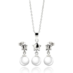 wholesale 925 sterling silver star white enamel pearl dangling stud earring & necklace set