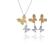 wholesale 925 sterling silver rhodium & gold plated butterfly earring & necklace set