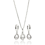 wholesale 925 sterling silver oepn teardrop leverback earring & necklace set