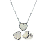 wholesale 925 sterling silver mother of pearl heart stud earring & necklace set