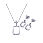 wholesale 925 sterling silver open square dangling stud earring & necklace set