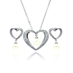 wholesale 925 sterling silver hanging pearl open heart stud earring & necklace set