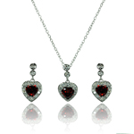 wholesale 925 sterling silver red heart dangling stud earring & necklace set