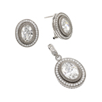 wholesale 925 sterling silver micro pave oval stud earring & dangling necklace set