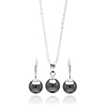 wholesale 925 sterling silver black hanging hook earring & necklace set