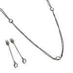 wholesale 925 sterling silver oxidized rhodium plated dangling stud earring & chain necklace set