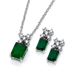 wholesale 925 sterling silver round green rectangle stud earring & necklace set