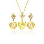 wholesale 925 sterling silver gold plated heart filigree dangling stud earring & necklace set