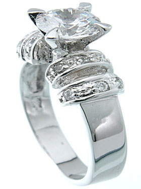 925 Sterling Silver Platinum Finish Brilliant Solitaire Engagement Ring