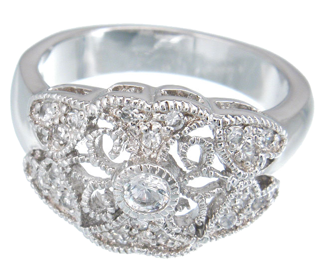 925 Sterling Silver Platinum Finish Antique Style Ring