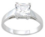 925 Sterling Silver Platinum Finish Princess Solitaire Engagement Ring