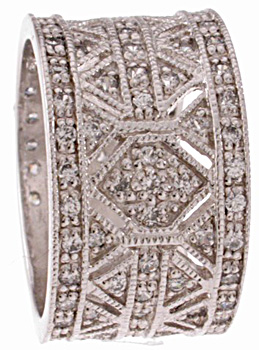 925 Sterling Silver Platinum Finish Antique Style Pave Band