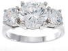 925 Sterling Silver Platinum Finish Brilliant Three Stone Engagement Ring