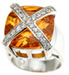 925 Sterling Silver Rhodium Finish Simulated Citrine Fashion Pave Anniversary Ring