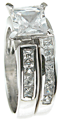 925 Sterling Silver Rhodium Finish CZ Princess Solitaire Engagement Ring