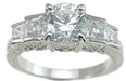 925 Sterling Silver Rhodium Finish CZ Princess Antique Style Engagement Ring