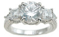 925 Sterling Silver Rhodium Finish CZ Princess Antique Style Engagement Ring