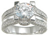 925 Sterling Silver Rhodium Finish CZ Antique Style Engagement Ring