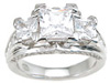 925 Sterling Silver Rhodium Finish CZ Princess Antique Style Wedding Ring