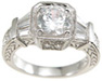 925 Sterling Silver Rhodium Finish CZ Baguette Designer Inspired Pave Anniversary Ring