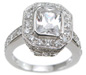 925 Sterling Silver Rhodium Finish CZ Emerald Cut Antique Style Wedding Ring