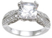 925 Sterling Silver Rhodium Finish CZ Princess Antique Style Wedding Ring