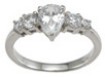 925 Sterling Silver Rhodium Finish CZ Pear Shape Prong Engagement Ring