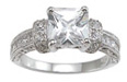 925 Sterling Silver Rhodium Finish CZ Princess Channel Engagement Ring