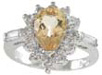 925 Sterling Silver Platinum Finish Genuine Citrine Ring