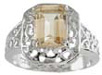 925 Sterling Silver Platinum Finish Genuine Citrine Ring