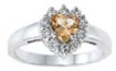 925 Sterling Silver Platinum Finish Genuine Citrine Ring