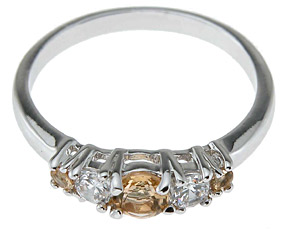 925 Sterling Silver Platinum Finish Genuine Citrine Ring