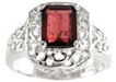 925 Sterling Silver Platinum Finish Genuine Garnet Ring