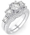 925 Sterling Silver Rhodium Finish CZ Antique Style Engagement Set Ring