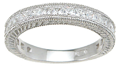925 Sterling Silver Rhodium Finish CZ Princess Engagement Set Ring