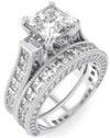 925 Sterling Silver Rhodium Finish CZ Princess Engagement Set Ring