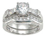 925 Sterling Silver Rhodium Finish CZ Engagement Set Ring