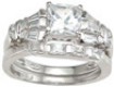 925 Sterling Silver Rhodium Finish CZ Princess Wedding Set Ring
