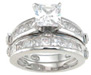 925 Sterling Silver Rhodium Finish CZ Princess Wedding Set Ring