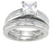 925 Sterling Silver Rhodium Finish CZ Princess Engagement Set Ring