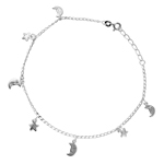 wholesale sterling silver Moon Star Charm Anklet