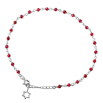 wholesale sterling silver Red Beads Anklet with Dangling Open Star of David