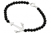 wholesale silver black bead anchor bracelet