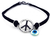 wholesale silver peace sign and evil eye black cord bracelet