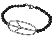 wholesale silver peace sign black beaded bracelet