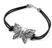 wholesale silver beaded butterfly leather bracelet